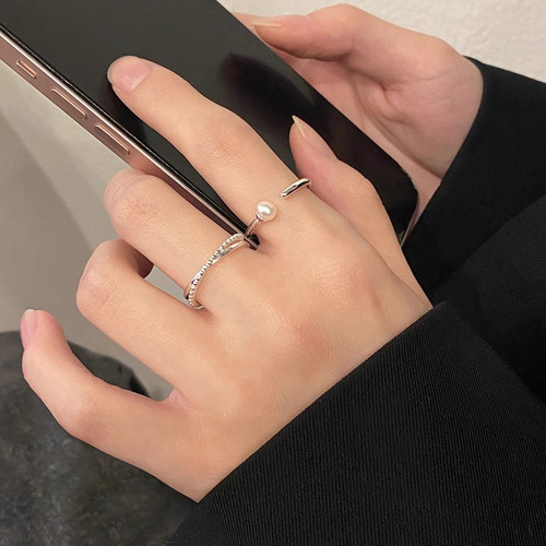 Korean style minimalist pearl open ring female ins fashion personality niche temperament versatile high-end index finger ring