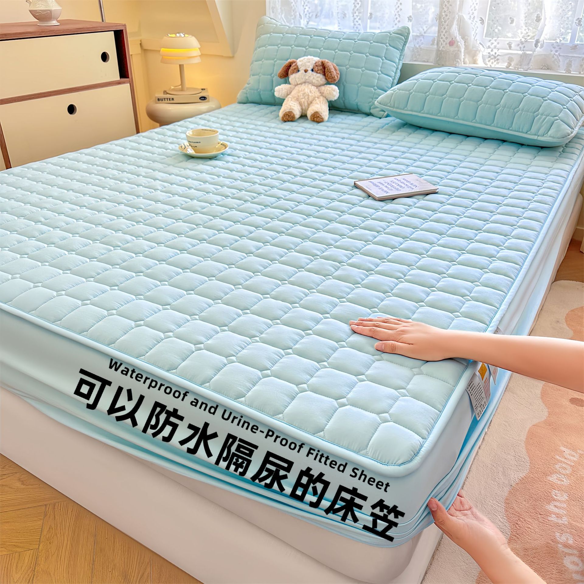 Todo incluido Cama de diafragma impermeable clase A Casa de algodón puro grado madre y bebé dormir desnudo máscara de cama de algodón antibacteriano cubierta de colchón una sola pieza