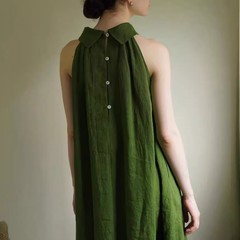 Rewear Collection 08輸入フランス亜麻砂洗筋理感首掛けワンピース夏13024