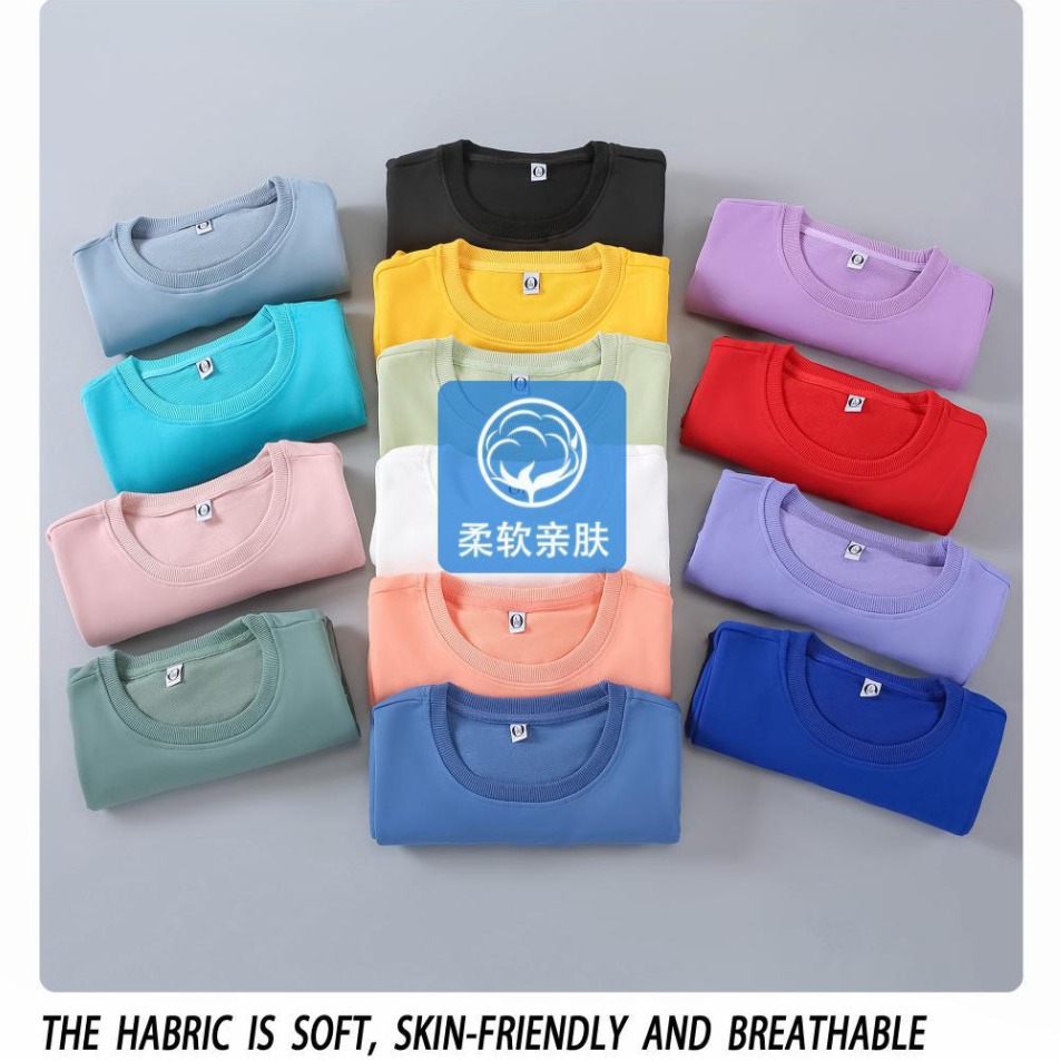 Anti-balling delgado equipo de ropa de trabajo de tweed hombro caer manga larga personalizada multicolor camiseta publicitaria de cuello redondo logotipo personalizado