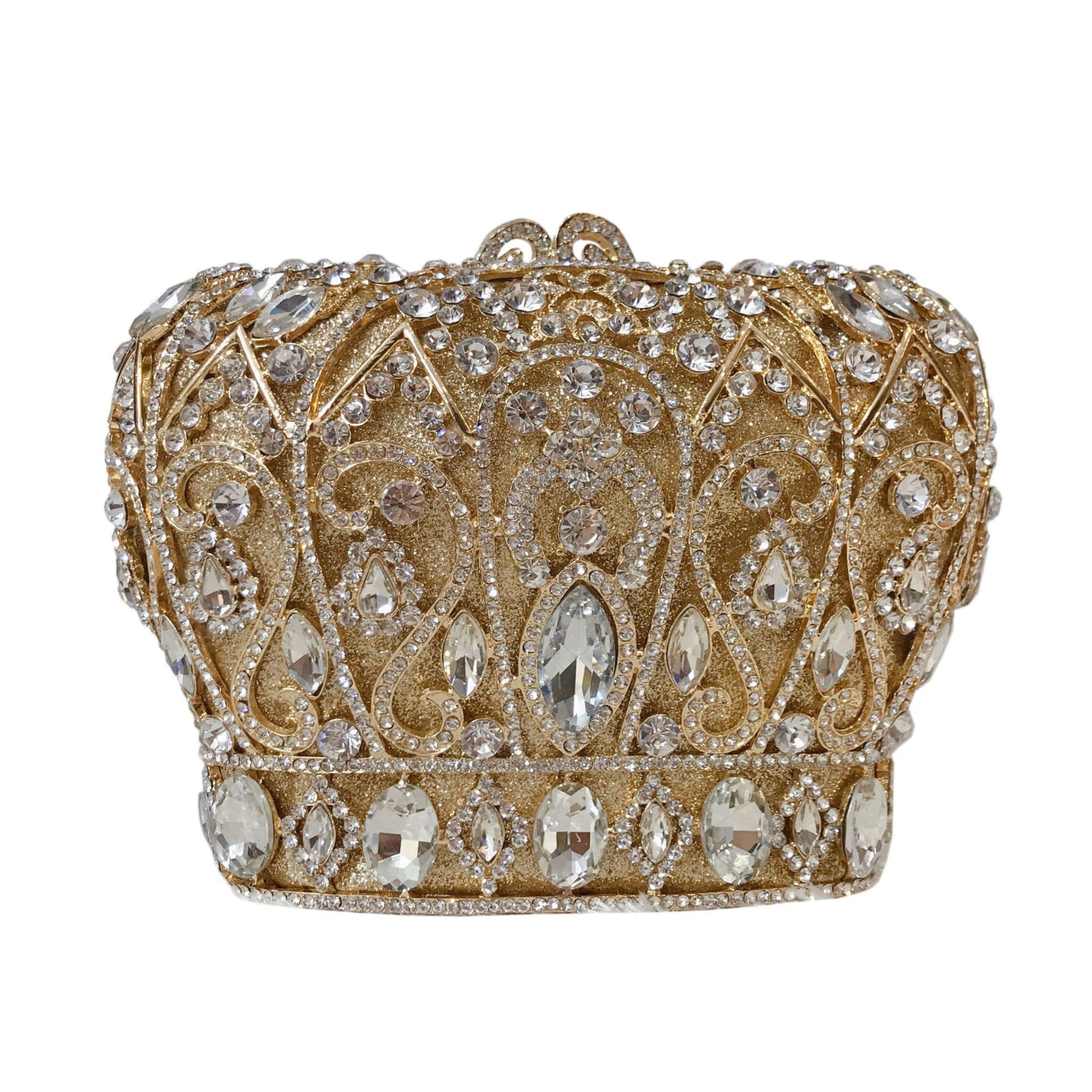 Embrague de piedra de la corona bolsa de diamante de metal hueco bolsa de mano de mujer fábrica al por mayor