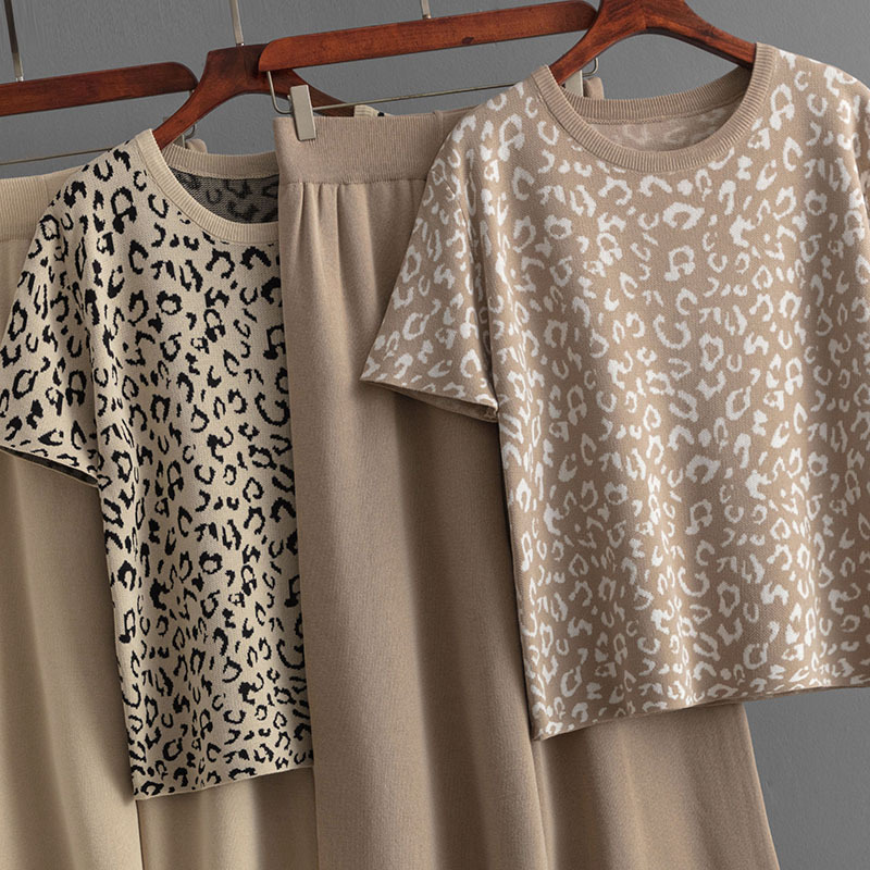 637g Weight Short Sleeve Sleeve Length Viscose fiber Fabric Type Pant Co-ord Set Sets Type 2 Pieces Set Quantity Daily Occasion Round Neck Neckline Loose Fit Type Leopard Pattern Summer, Spring Season Women's Gender Jacquard Design Casual Style Daily Women's Casual Leopard Viscose Fiber Jacquard Pant Co-ord Set Pants Sets 1