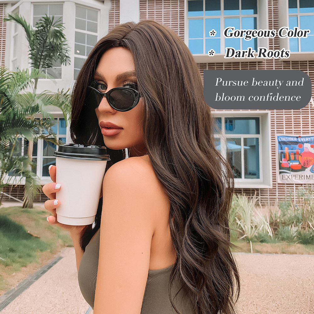 Largo ondulado Pelucas sintéticas ombre marrón parte media para las mujeres