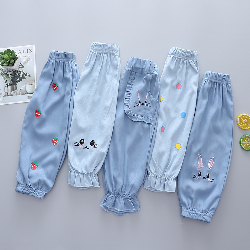 ジーンズ、レディースパンツ、夏用薄手パンツ、女の子ベビー防蚊パンツ、夏用オリンピックアイスシルクコットン子供服|undefined