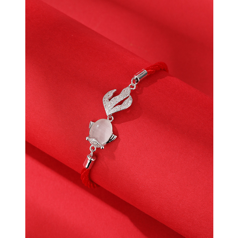 Opal koi pulsera femenina de plata esterlina 925 tejida cuerda roja nicho pulsera para novia regalo de Año Nuevo