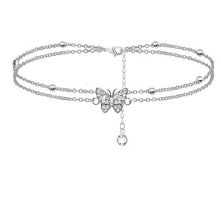 Europe and the United States cross-border Joker ankle flash diamond butterfly double anklet zircon tail pendant silver double anklet manufacturers wholesale