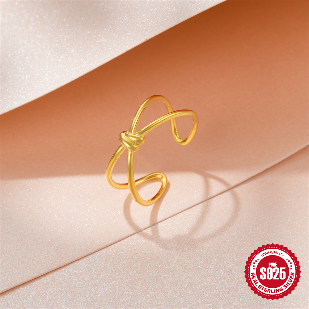 Nuevo estilo de venta caliente nudo de amor estilo europeo y americano doble línea cruzada anillo de dedo abierto anillo de nudo de cuerda de plata de ley 925