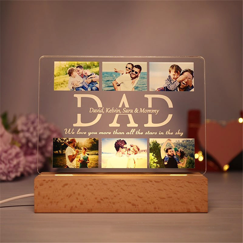 欧美热卖爆款个性化亚克力印刷木质底座刻字送给爸爸的父亲节礼物