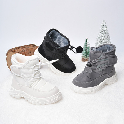 winter goods in stock Children's boots baby black Snow boots Velcro soft sole men and women Warm cotton shoes