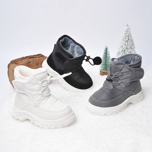 Winter boys 'velcro and velvet snow boots, casual high-tube platform shoes, warm cotton shoes, small and medium-sized children's boots