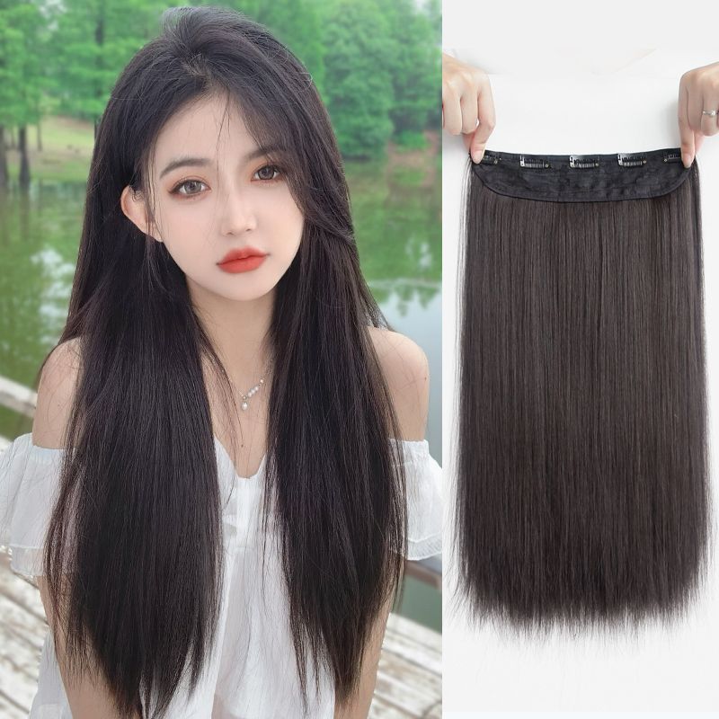 Extensión de cabello de una pieza cabello corto de las mujeres aumento de cabello esponjoso peluca invisible parche de extensión de cabello artificial ligero cabello largo y liso