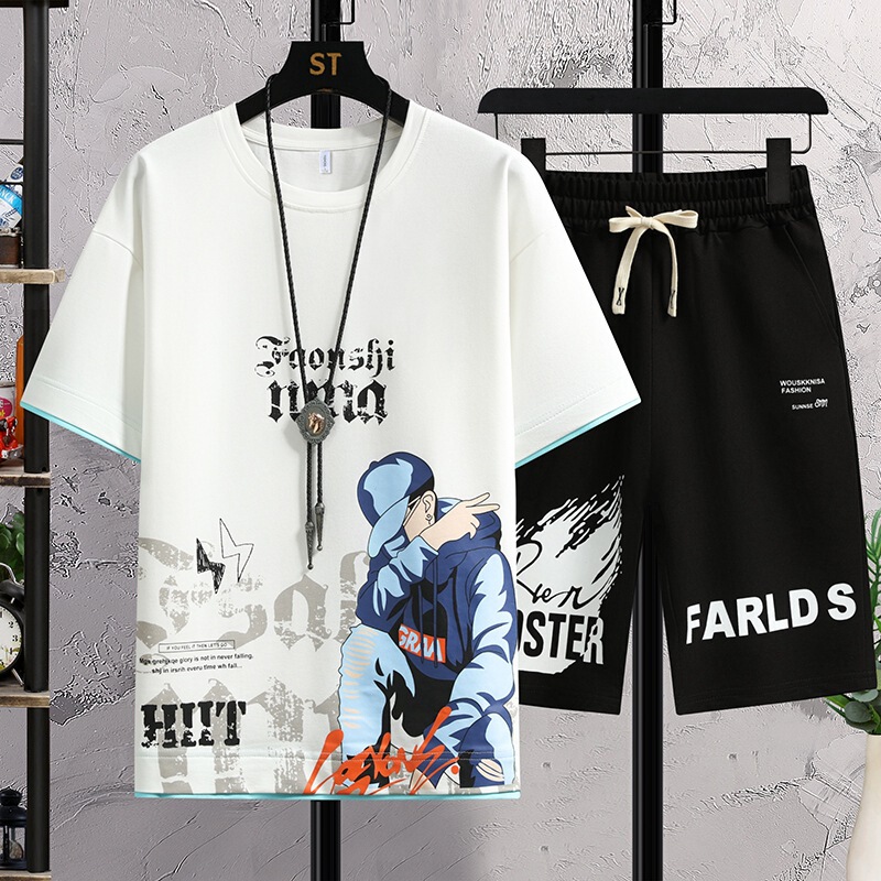 13 junior high school students short sleeve T-shirt boys 12-15 years old trendy clothes 14 teenagers summer shorts suit 16