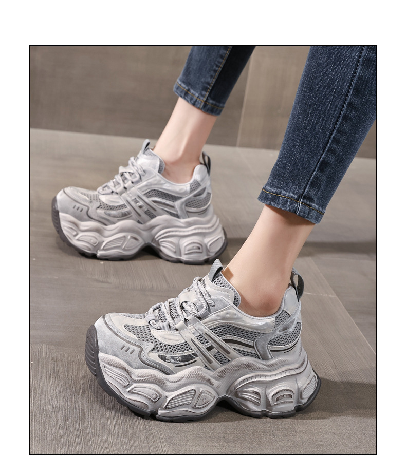 Giày sneaker nữ chunky đế dày tăng chiều cao phong cách thể thao — màu trắng chi tiết 15