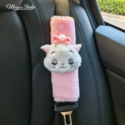 Protector Imitation Rabbit Fur Car – Seat belt shoulder pad - ml-cat-cat-head-with-eyes-closed-pink-bunny-fur-single-pack