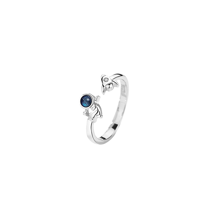 Adjustable Ring Size Novelty Astronaut Star Copper Plating Inlay Artificial Crystal Open Ring