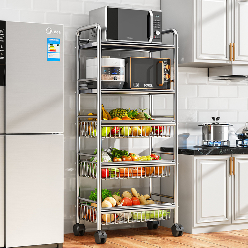 Estante de acero inoxidable para cocina, soporte multifuncional para microondas, frutas y verduras, estante de almacenamiento de varias capas