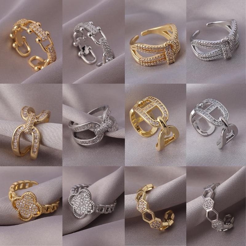 Ring Korean Style Personalized U-Shaped Horseshoe Buckle Ring Women's Copper Trendyy Retro Fashion Creative Open Ring Index Finger Ring