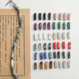 新中式复古长方天然石散珠寿山石红纹石diy串珠手链项链配件