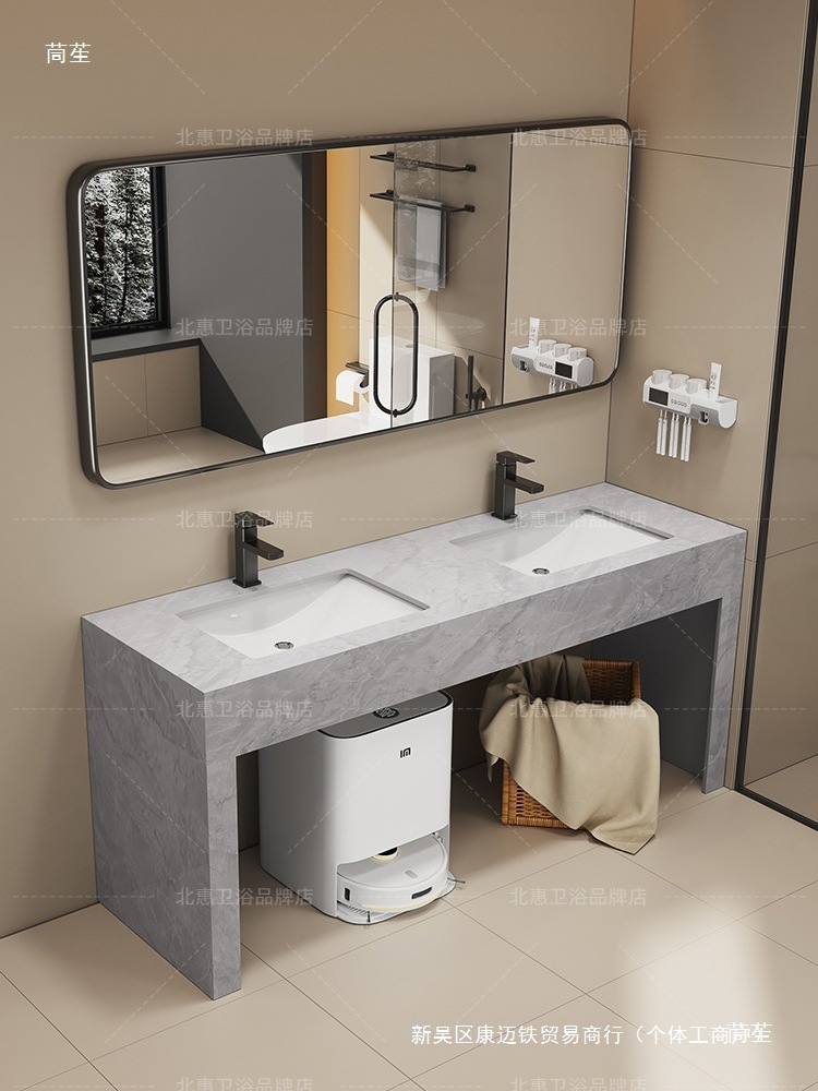 Marble Double Basin Washbasin Floor-Standing Three-Basin Bathroom Cabinet Combination Public Toilet Washbasin