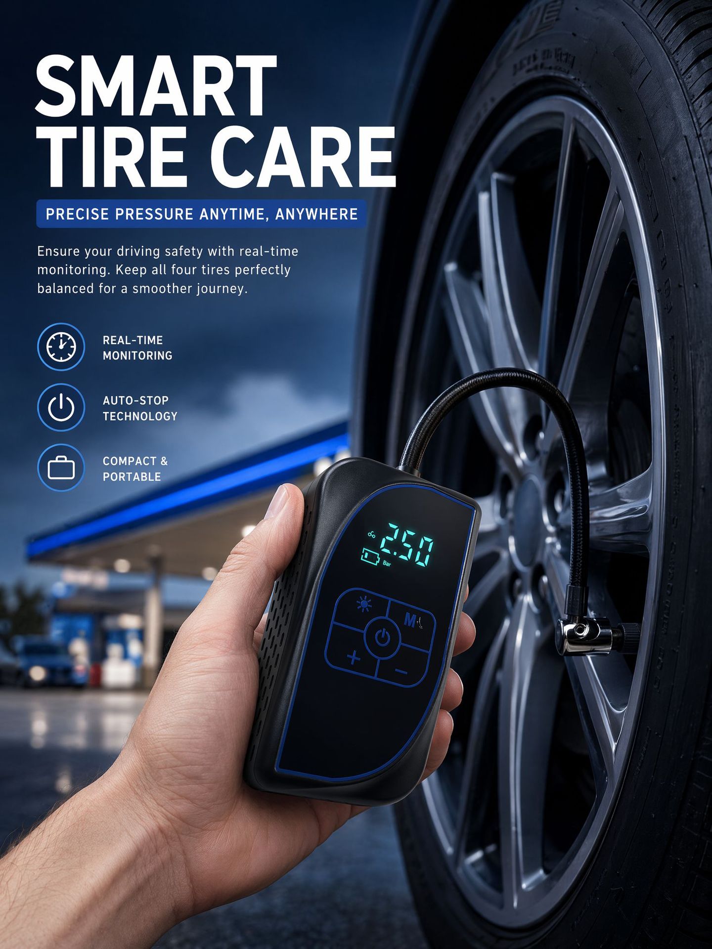 Cross-Border Supply of Car Tire Air Pumps, Quick Inflation Wireless Smart Touch Screen Car Air Pump