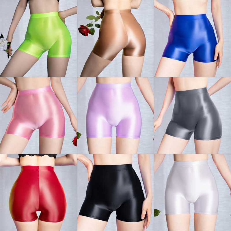 Men's and women's front crotch seamless transparent oil gloss silky high elastic plus size shorts breathable foreign trade quick-drying shorts