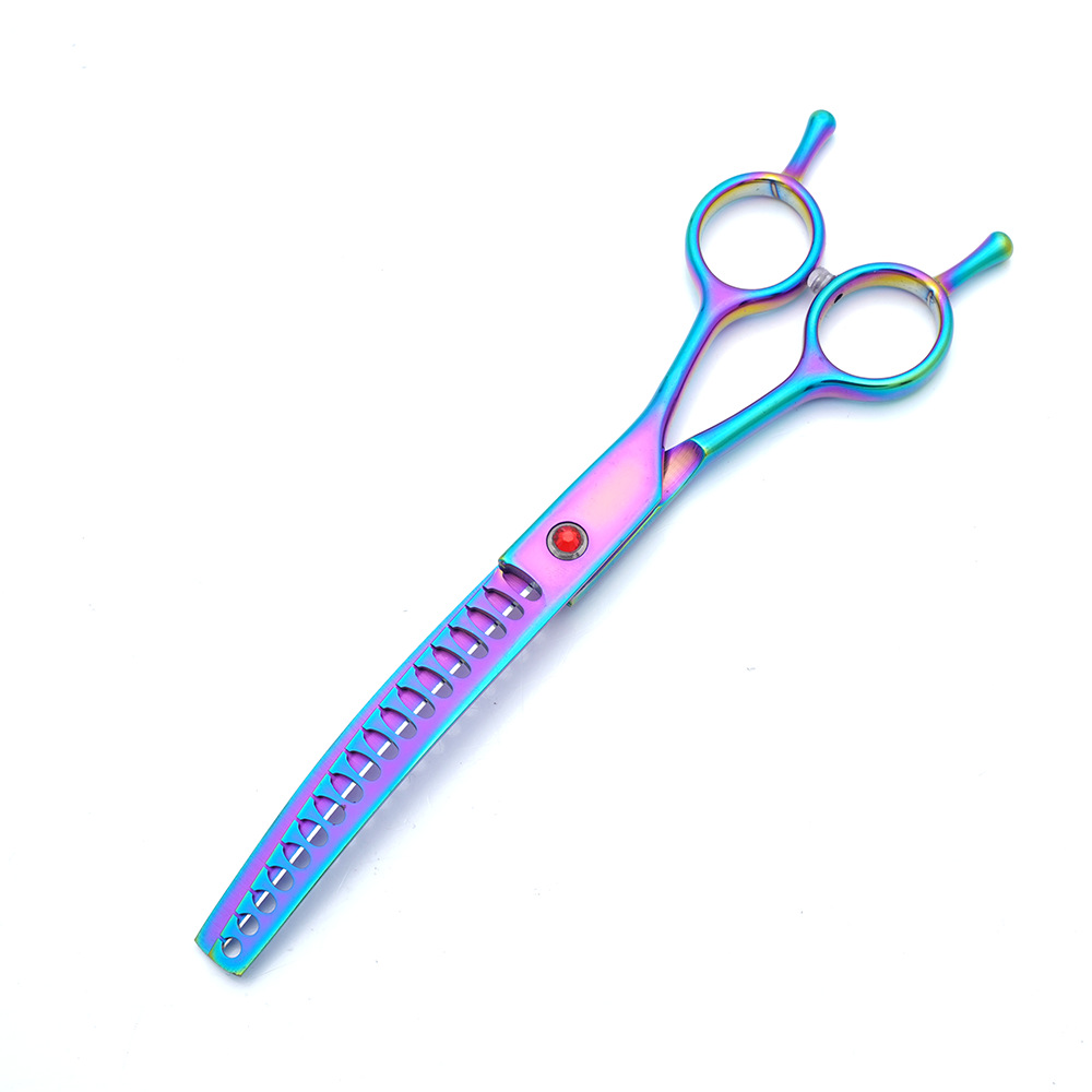 Tijeras de peluquería para mascotas de color de 7.0 pulgadas Tijeras para doblar huesos de pescado Tijeras de dientes dobladas Tijeras de adelgazamiento Tijeras de corte de pelo Tijeras de aseo para mascotas