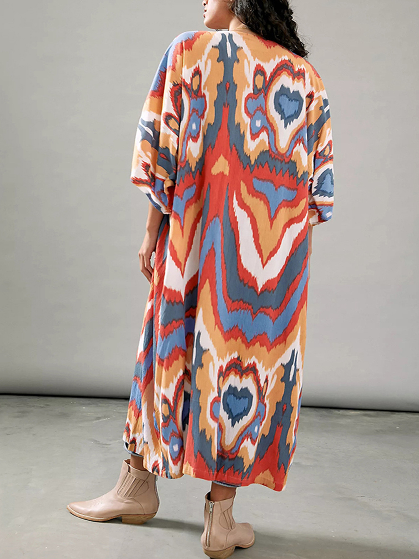 SY05 europea y americana suave crepe impreso vacaciones protector solar cardigan bikini blusa traje de baño chaqueta