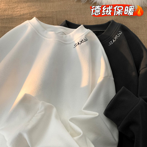 Men's Winter 2024 New Arrival Hong Kong Style Ins Trend Brand Letter Embroidery Loose Fitted Long Sleeve Hoodie Top