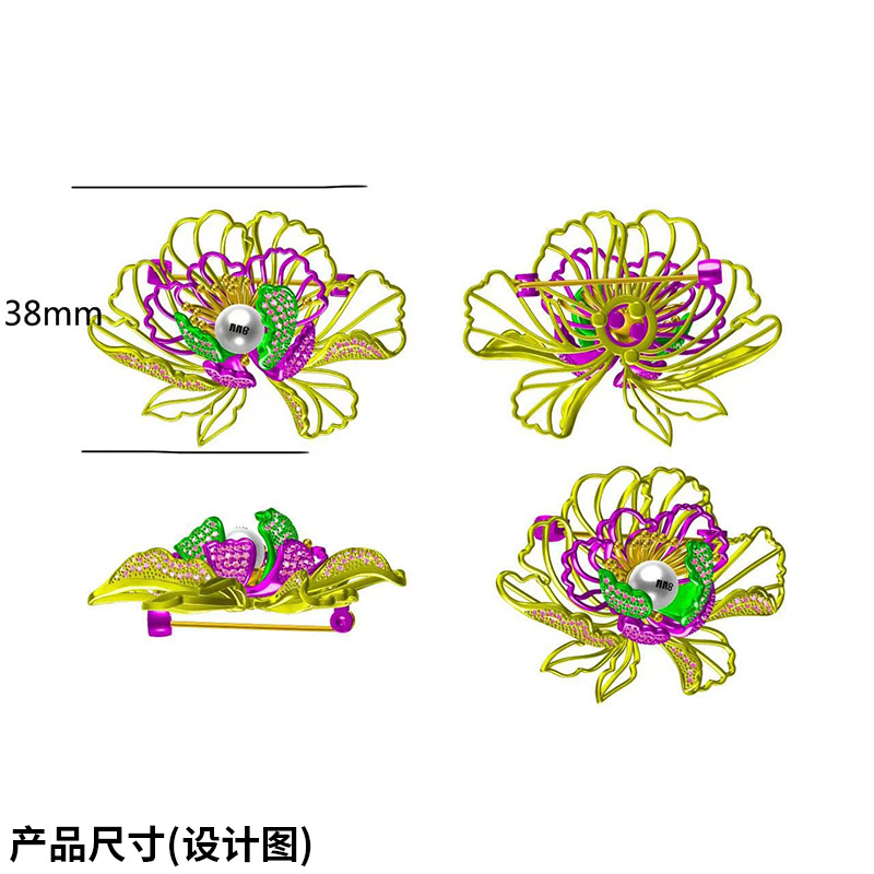 DIY accessories national style peony flower brooch women's high-grade enamel painted classical temperament pin pearl corsage empty holder
