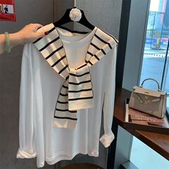 经典条纹外搭披肩女春秋百搭假领子装饰坎肩空调房搭肩多功能围巾