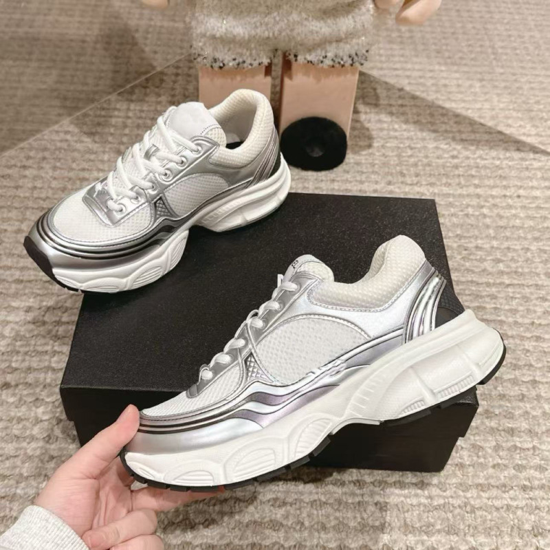 2025 New Silver Horn King Silver Casual Versatile Lace-Up Color-Blocking Mesh Sneakers for Women Dad Shoes 2025 New Silver Horn King Silver Casual Versatile Lace-Up Color-Blocking Mesh Sneakers for Women Dad Shoes