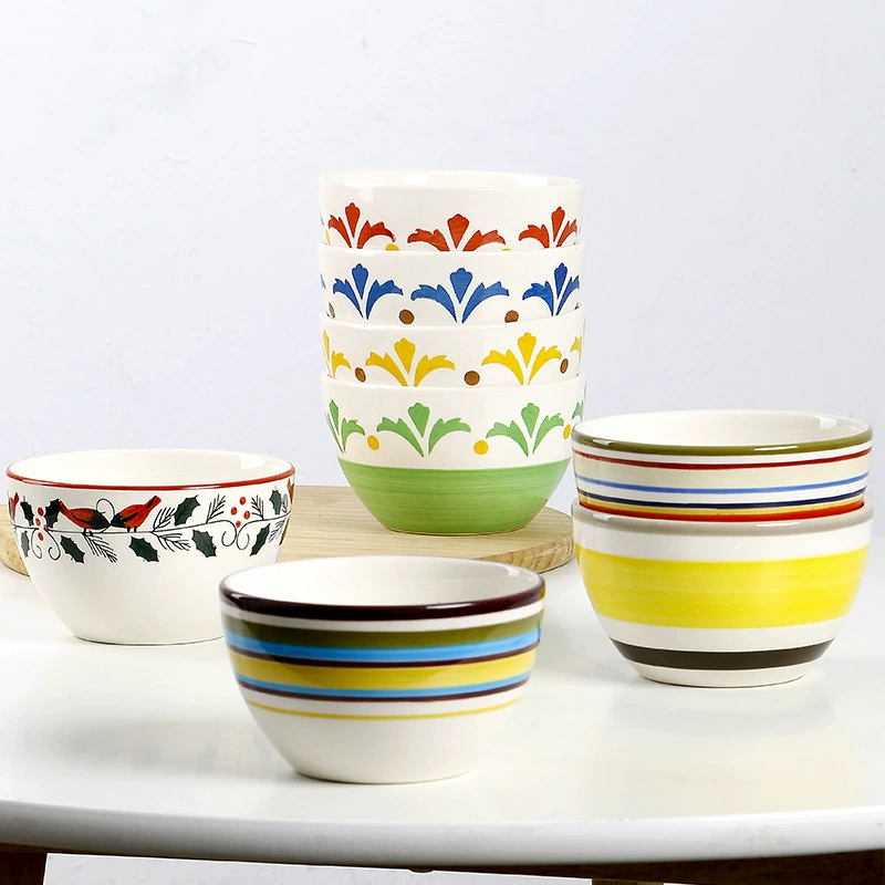 European and American guest manufacturers wholesale ceramics hand -painted rice bowl 4.5 -inch home dessert small bowl glaze under glaze can be microwave