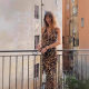 European and American 2024 Spring Women's New Leopard Print Hanging Neck Strap Ear Side Vest Two-piece Set/dress