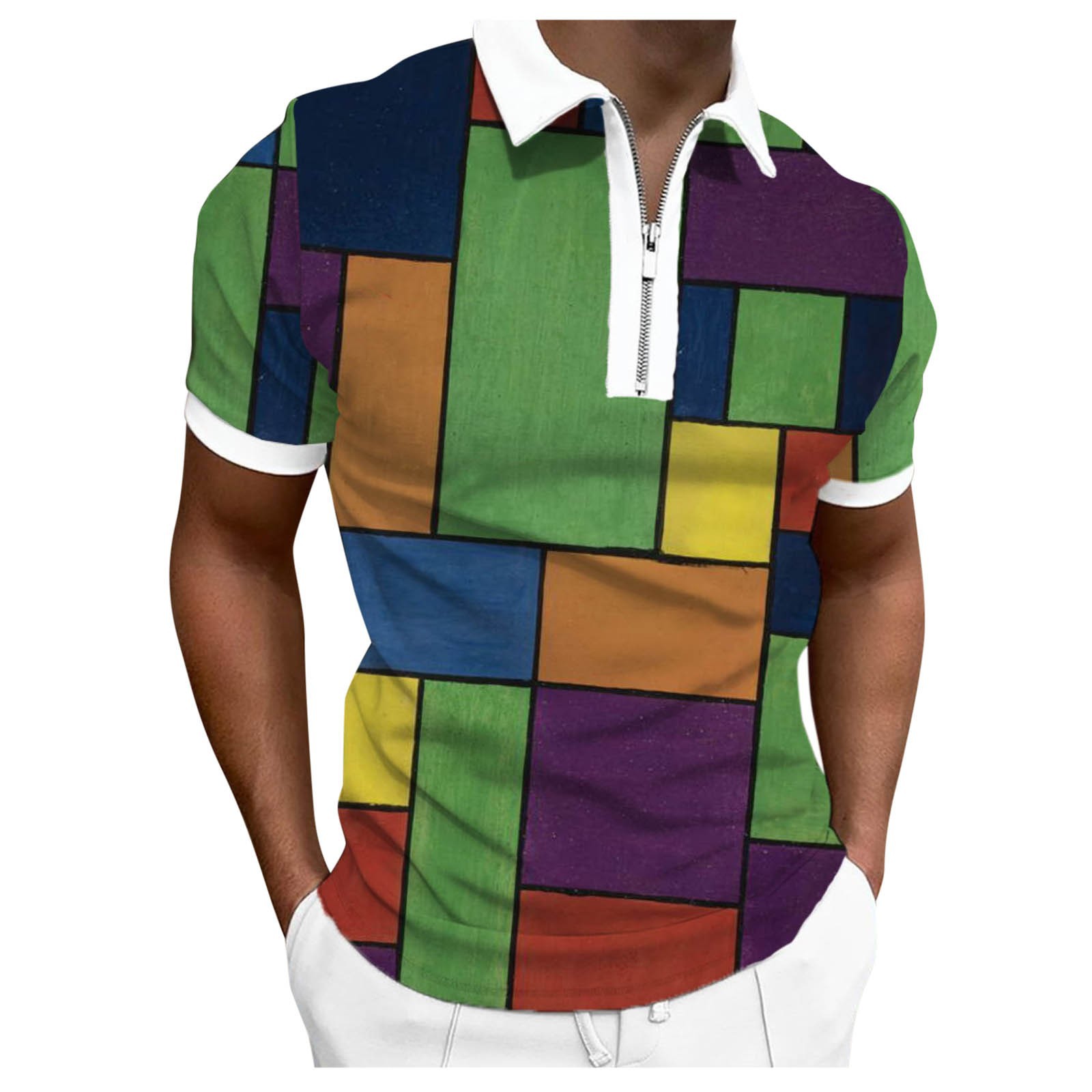 Camiseta Polo de Manga Corta con Cierre y Estampado 3D Informal para Hombre, Nueva Colección de Primavera para Exportación