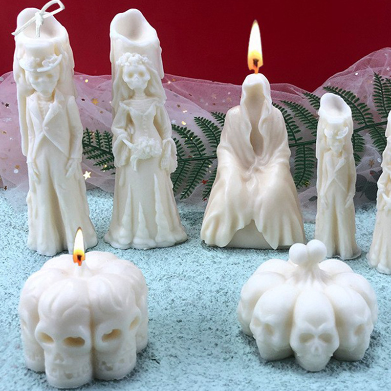 Ghost King Bride and Groom Skull Scented Candle Silicone Mold DIY Halloween Portrait Epoxy Plaster Mold
