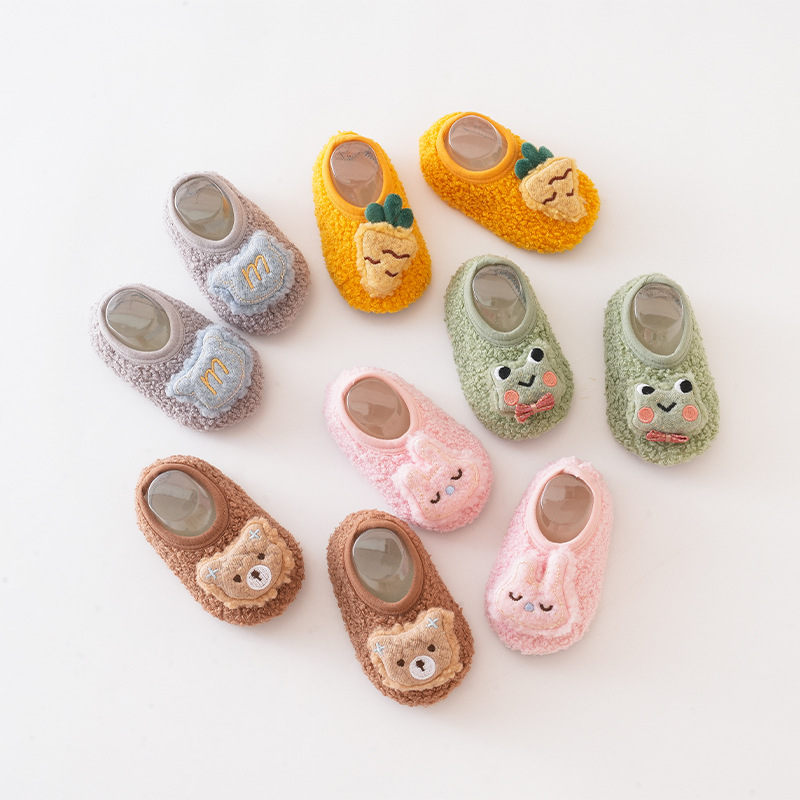 Rana verde gruesa Calcetines de piso de bebé antideslizante de dibujos animados de fondo suave educación temprana zapatos de bebé zapatos de niño de bebé calcetines