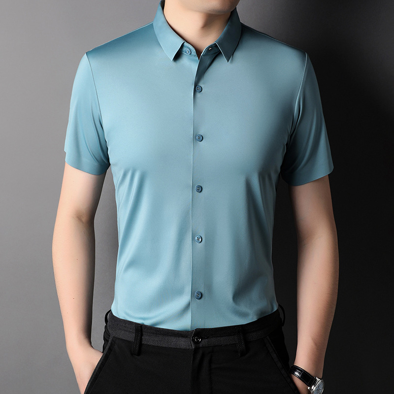 Summer Thin Short-sleeved Shirt Men's Business Casual Half-sleeved Shirt Young and Middle-aged Seamless Striped Men's Top