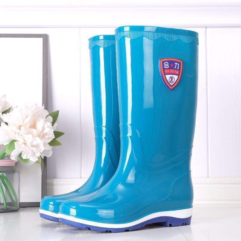 Botas de lluvia de gelatina de tubo alto, botas de lluvia de caramelo de tubo largo antideslizantes para mujer, zapatos de goma de agua, botas de agua de cuatro estaciones para mujer, zapatos de agua para adultos para mujer