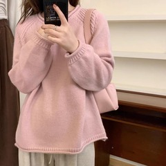 韓国系の巻き縁の純色のプルオーバー