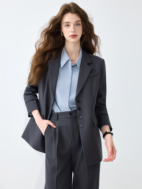 灰色职业西装套装女春秋2025新款大学生考公面试正装通勤西服外套|undefined