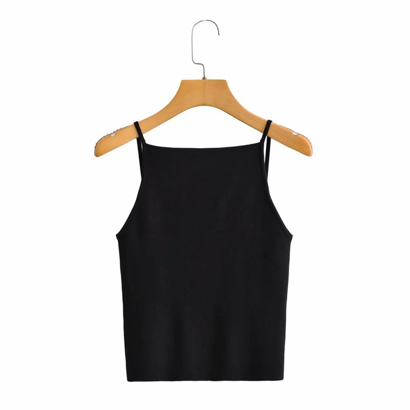 wholesale black stretch knit one-neck sleeveless vest NSAM54121