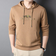 厂家直销男士T恤2022春秋中青年商务烫钻卫衣长袖连帽休闲打底衫