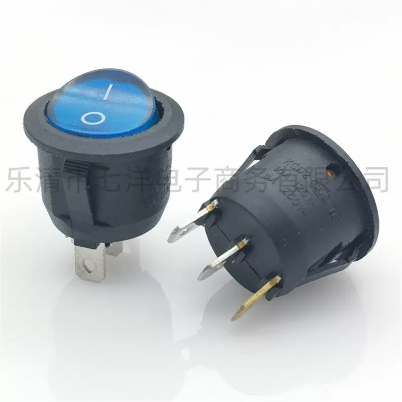 船型开关KCD2 3脚2档带灯 开孔20mm 圆形带灯电源开关12/24/220V