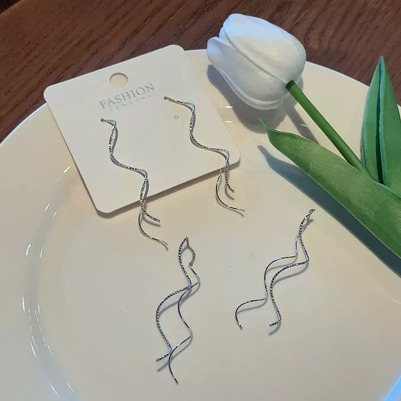 韩国长款超仙波浪流苏耳线韩国小众设计感气质耳环ins风网红耳饰