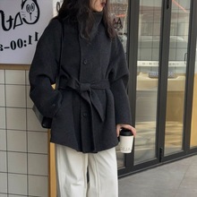 2025新款时尚双面毛呢大衣女短款小个子秋冬新款立领毛呢外套氨纶