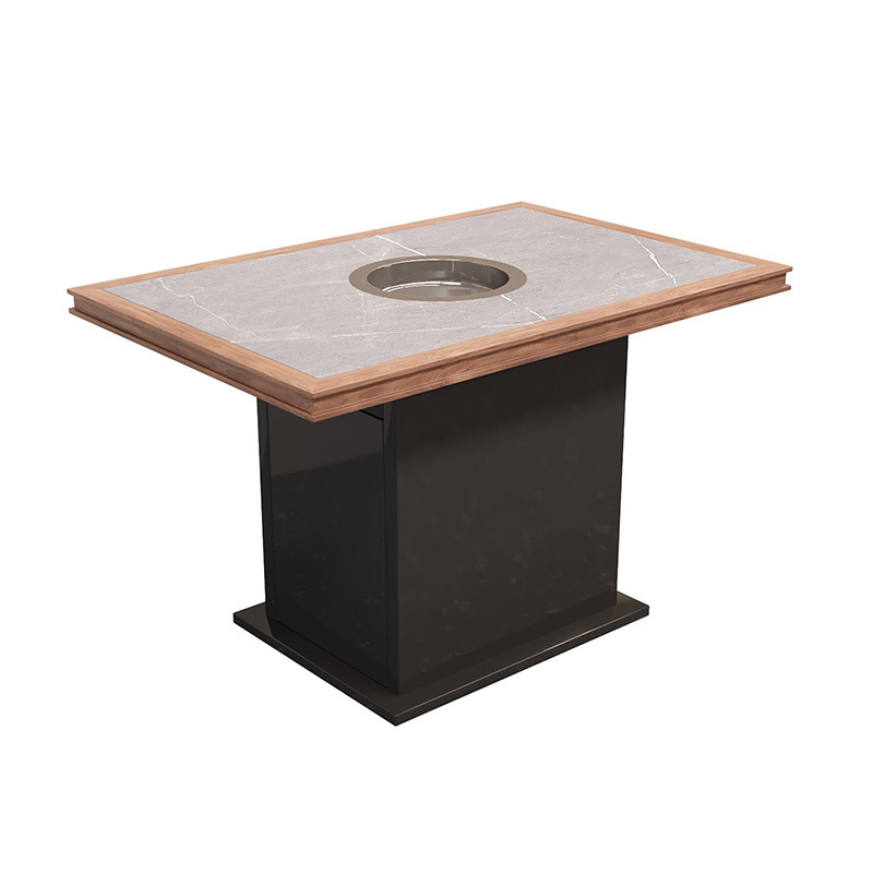Customizado nuevo estilo chino de cocina Hunan hot pot mesas y sillas combinaciones comerciales de madera maciza tela de caña cartelera sofá fábrica al por mayor