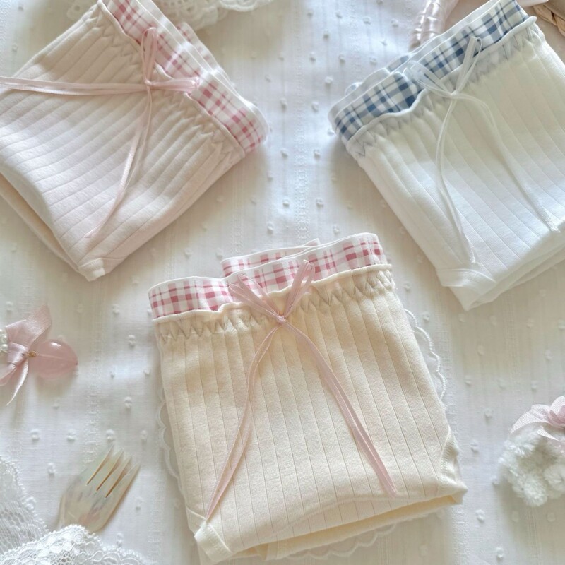 Milk Peach Parfait~Cream Girl 10A Antibacterial Plaid Underwear Girls Pure Cotton Extended Crotch Women's Triangle Shorts