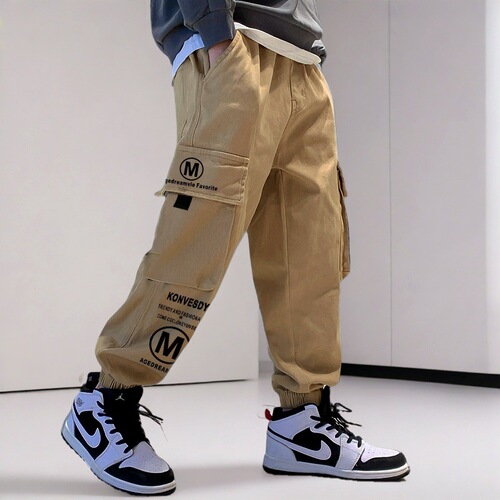 Children's Autumn and Winter Fleece-Lined, Thickened, Comfortable, All-Match, Casual, Fashionable, Western-Style Boys' Clothing: Slim-Fit Workwear Trousers—Handsome