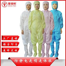 深圳珊瑚樹工廠直銷導電纖維防靜電服連帽連體服 無塵服食品工作