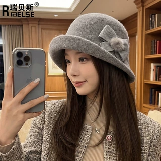 秋冬法式帽子蝴蝶结羊毛保暖盆帽女气质百搭优雅休闲时尚礼帽批发